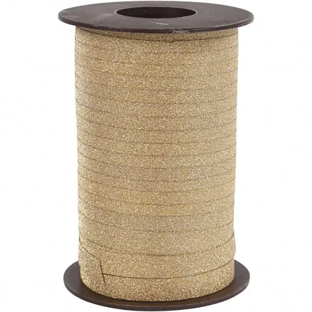 Gavebånd, gull, B: 10 mm, glitter, 100 m/1 rull.