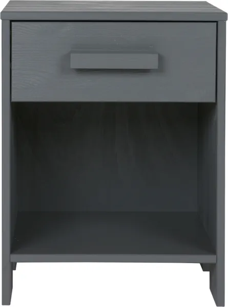 Dennis, Nattbord med skuff, mørkegrå, H52x36x39 cm, furu